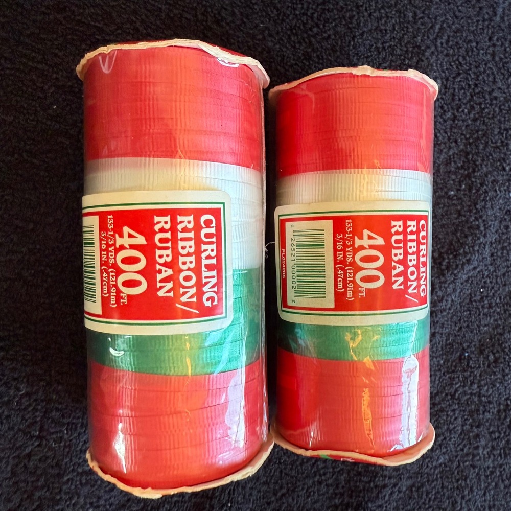 Vtg Berwick Christmas Classics Curling Ribbon Red White Green 400 Ft Set of 2